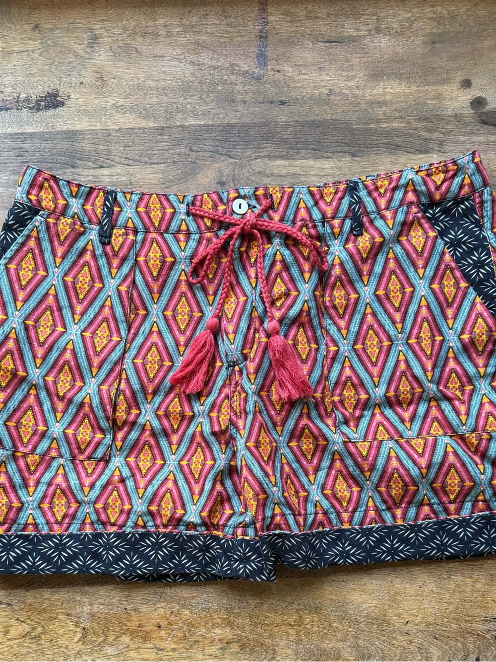 Sundance Geo Tassel Drawstring Shorts - Pink, Teal, Yellow & Blue